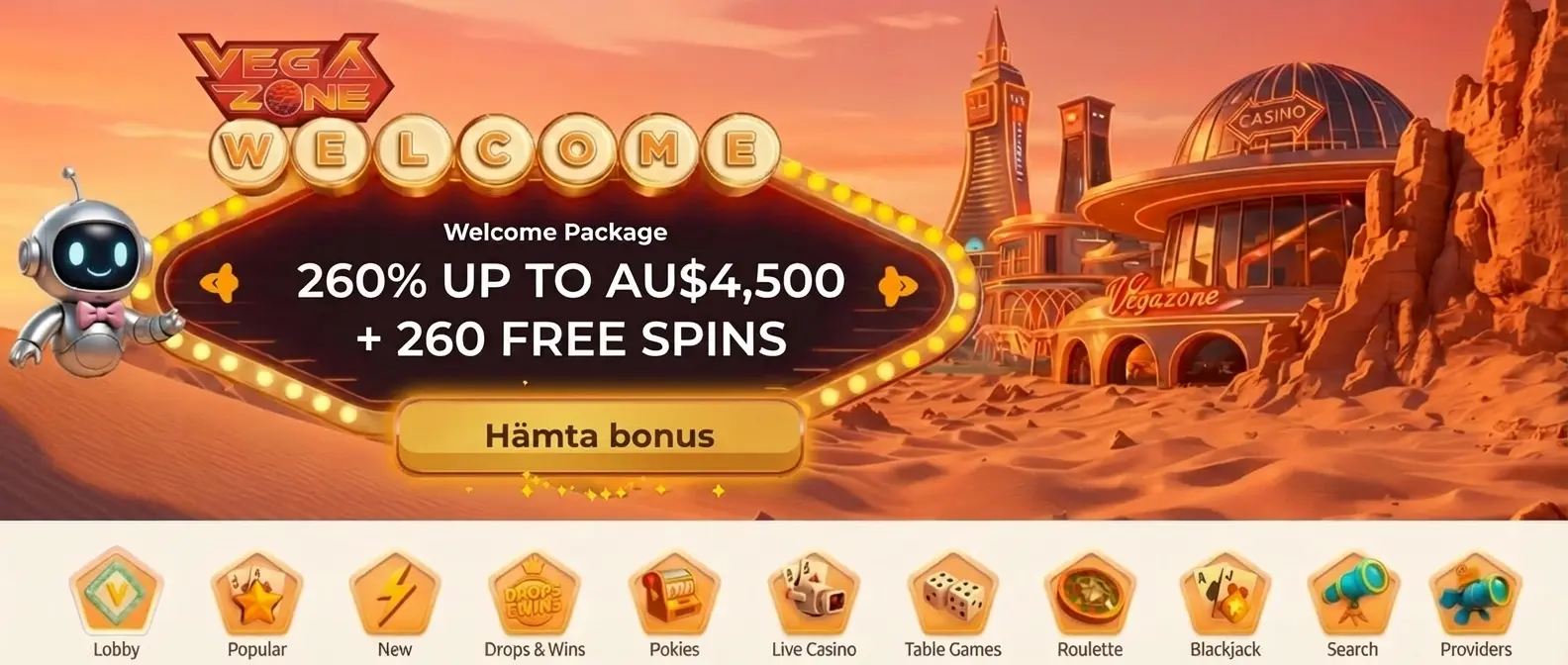 Vegazone casino bonus 260%